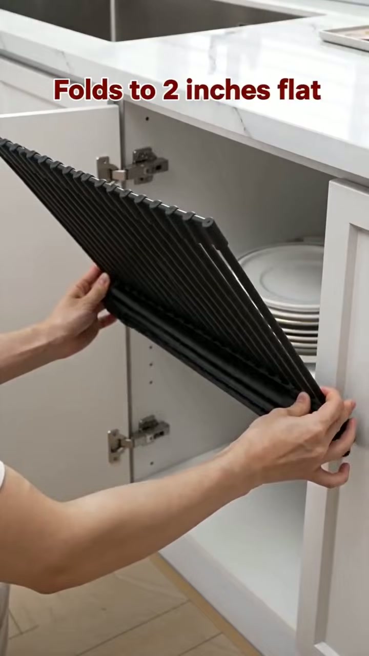 Then it rolls up to two inches flat and tucks away